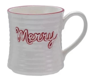 Embossed Stoneware Mug with Colored Rim