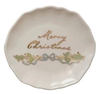 Stoneware Scalloped Plate with Gold Electroplating