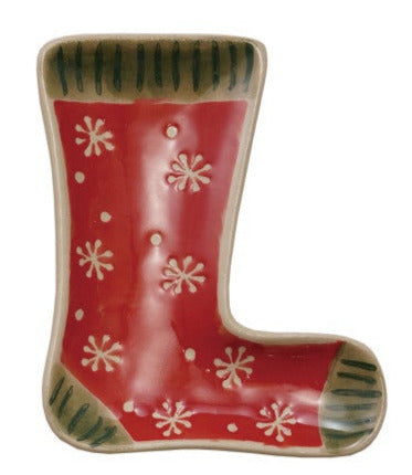 Hand-Painted Stoneware Holiday Shaped Dishes Stocking