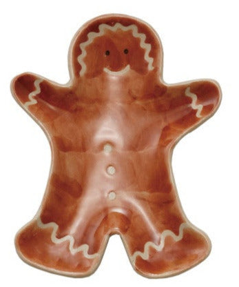 Hand-Painted Stoneware Holiday Shaped Dishes Gingerbread Man