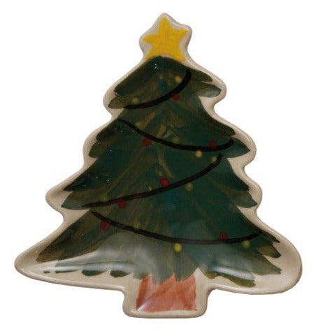 Hand-Painted Stoneware Holiday Shaped Dishes Tree