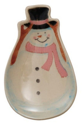 Hand-Painted Stoneware Holiday Shaped Dishes Snowman