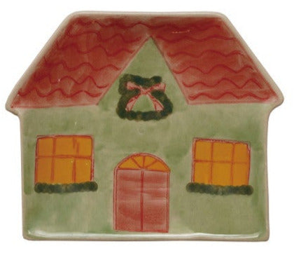 Hand-Painted Stoneware Holiday Shaped Dishes House