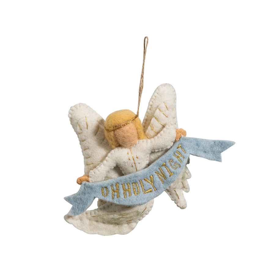 Wool Felt Angel Ornament with Embroidered Banner