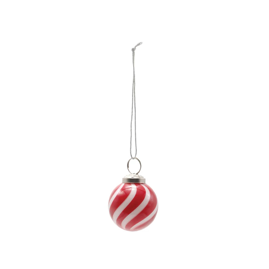 Hand-Blown Glass Ball Ornament with Swirled Stripes