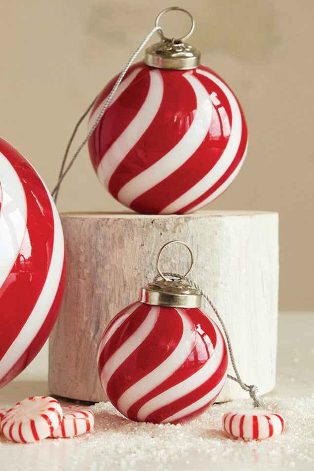 Hand-Blown Glass Ball Ornament with Swirled Stripes