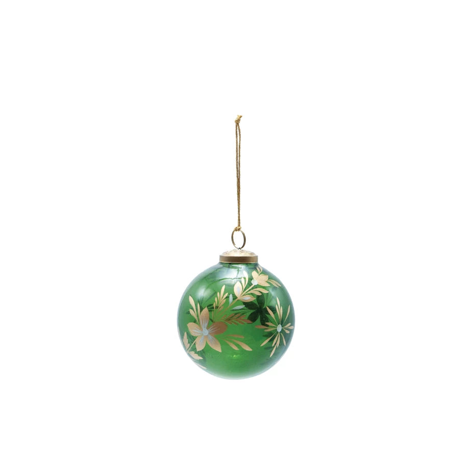 Glass Ball Ornament with Botanicals
