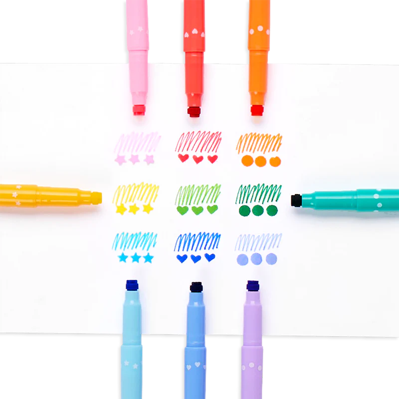 Confetti Stamp Double-Ended Markers - Set Of 9
