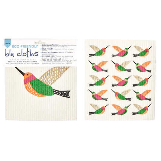 Hummingbirds Eco-Friendly blu Dish Cloth - Set of 2