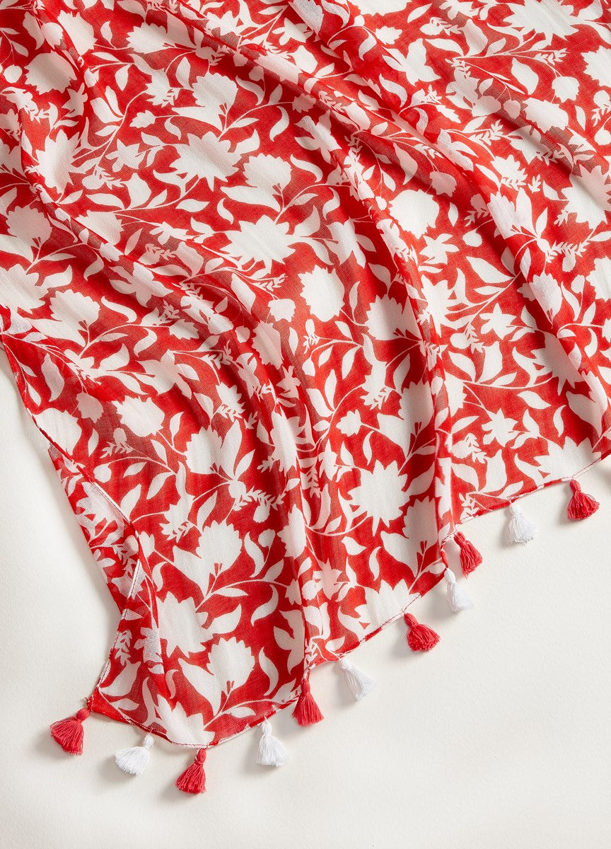 Red Summer Floral Scarf