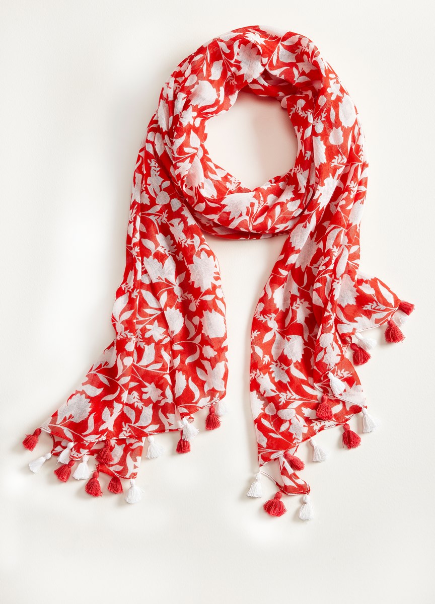 Red Summer Floral Scarf
