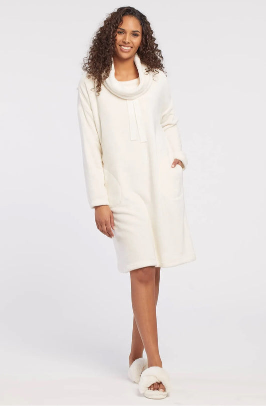 Tribal Long Sleeve Cowl Neck Sherpa Dress With Pockets