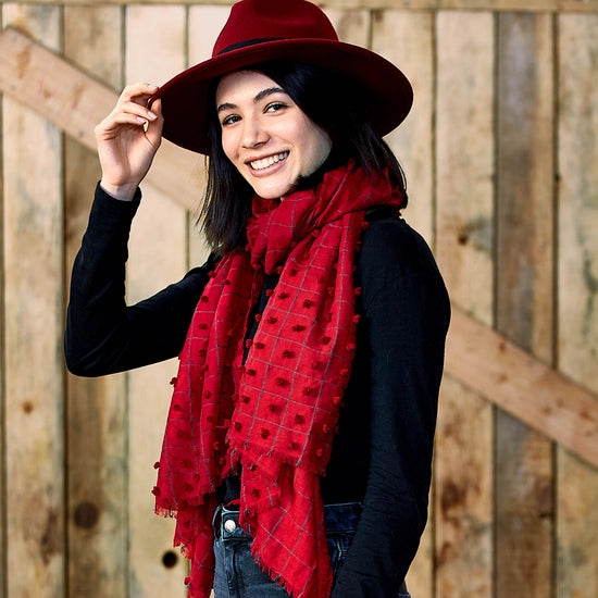 Knotted Squares Scarf- Garnet