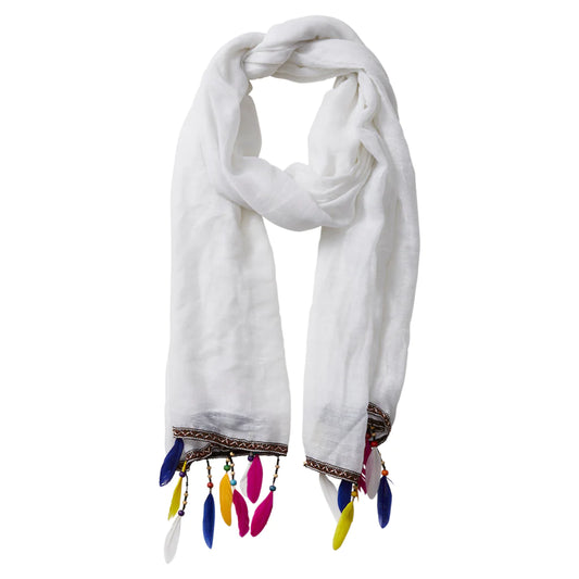 Summer Beaded Feather Fringe Scarf