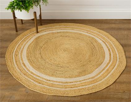 Round Jute Rug with Stripe