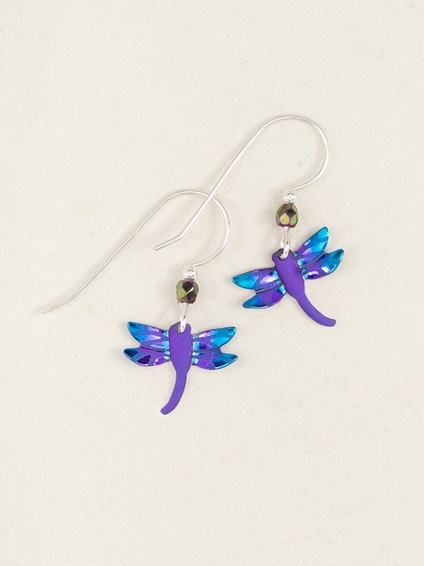 Holly Yashi Dragonfly Earrings. Beautifully cut and colored niobium dragonflies are cast in iridescent shades and flutter from Bohemian glass beads.