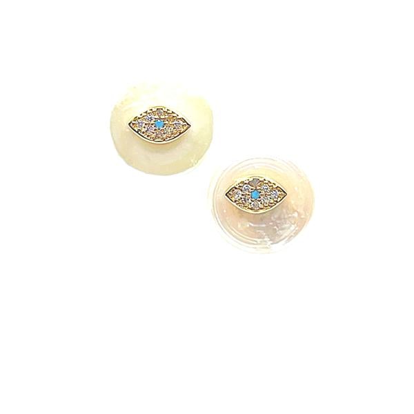 Athena Designs Fresh Water Pearl With Evil Eye Mosaic Post Earrings