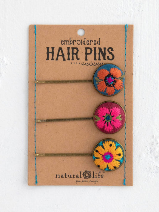 Natural Life Embroidered Bobby Pin Set