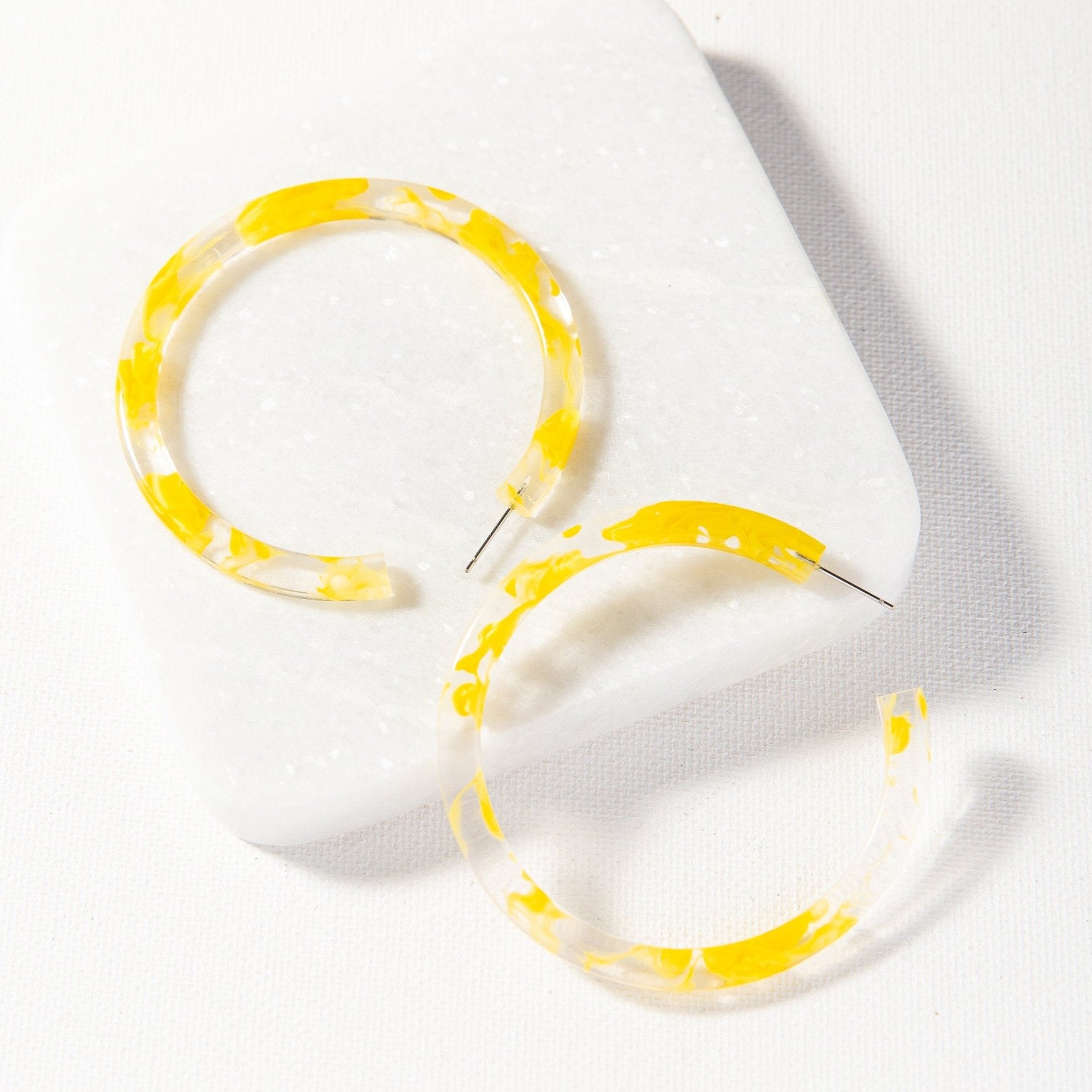Ink + Alloy Yellow Marbled Acetate Large Hoop Earring