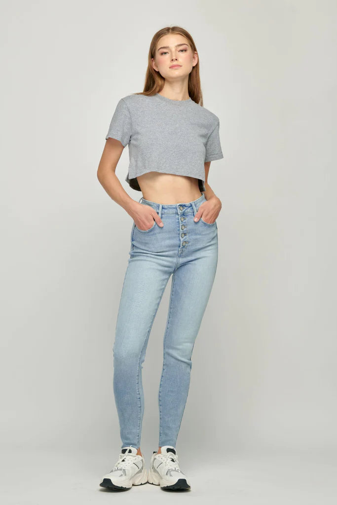 Hidden Taylor High Rise Skinny Jeans With Exposed Buttons