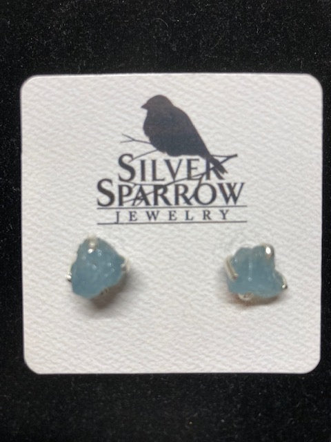 Silver Sparrow Sterling Silver/Stone Freeform Studs Aquamarine