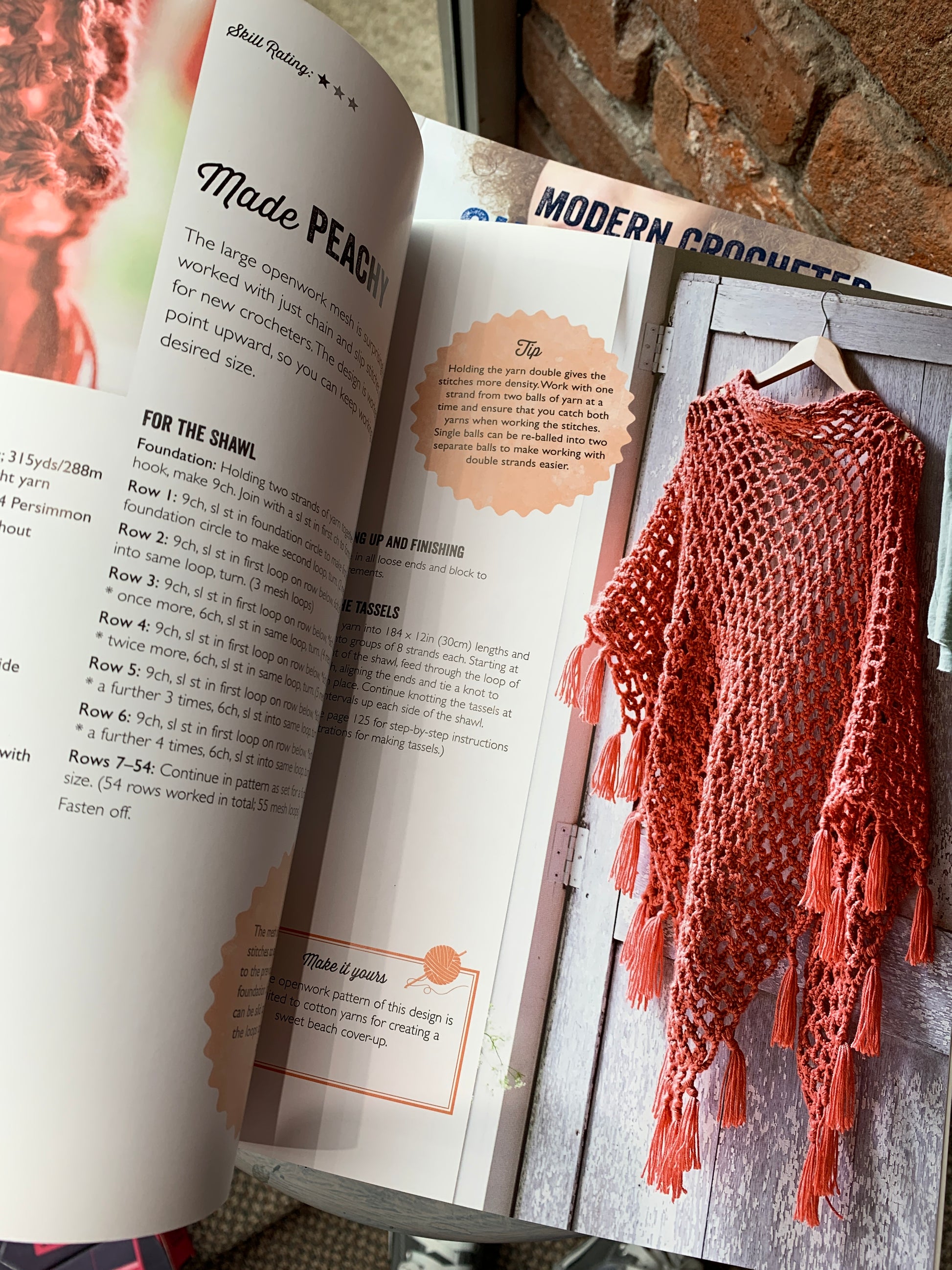 Modern Crocheted Shawls and Wraps has 35 patterns ranging from a simple, slip-on crochet wrap, to a large open-work shawl with tassels, and an emerald-green afghan with contrasting borders. There are lace-patterned shawls to drape around your shoulders at a party, or capelets to add a layer of warmth to your outfit on chilly days. Granny hexagons and stars are used to make giant rectangular wraps and afghans, while triangle stitch and puff stitch add texture and weight.