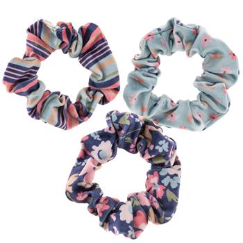 Velvet Scrunchies - 3 Pack Navy Floral