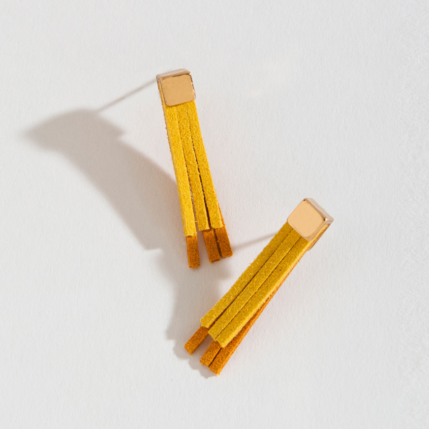 Howards Faux Leather Fringe Earrings Yellow