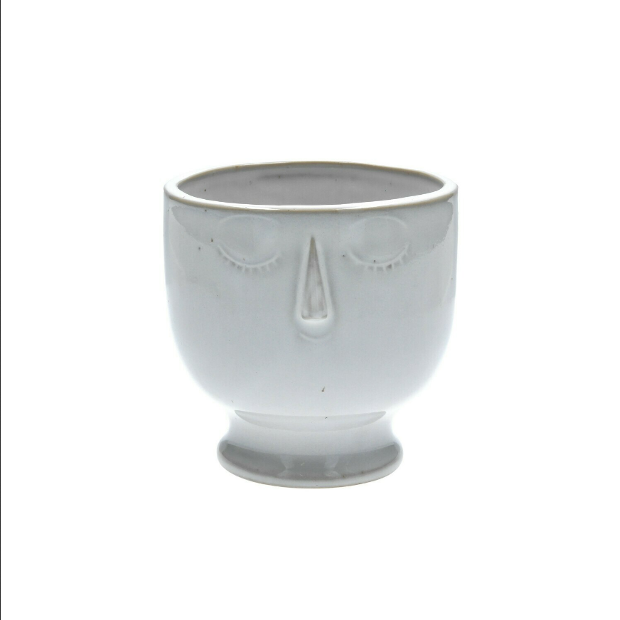 White Glazed Round Face Decorative Pot