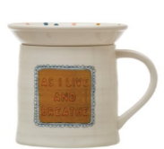 12 oz. Stoneware Mug w/ 4-1/4" Round Snack Plate Topper & Saying