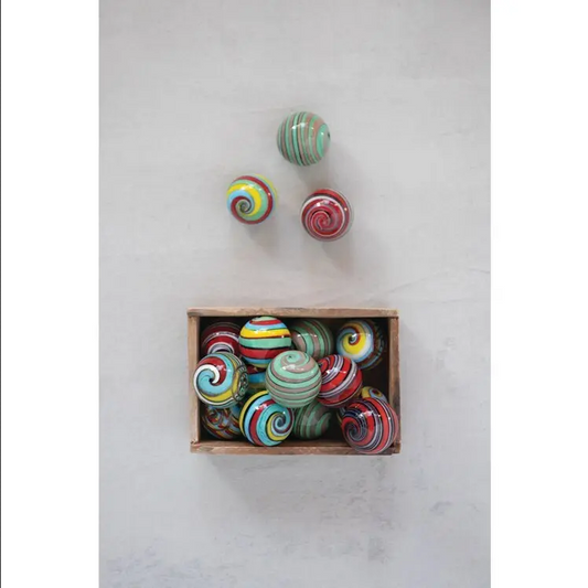 1.5" Round Glass Orbs With Swirls