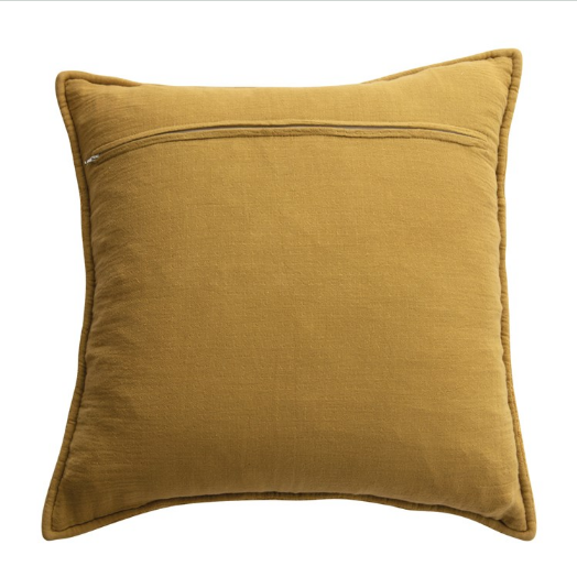 20" Square Quilted Cotton Chenille Pillow, Mustard Color