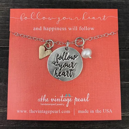Follow Your Heart Necklace Vintage Pearl