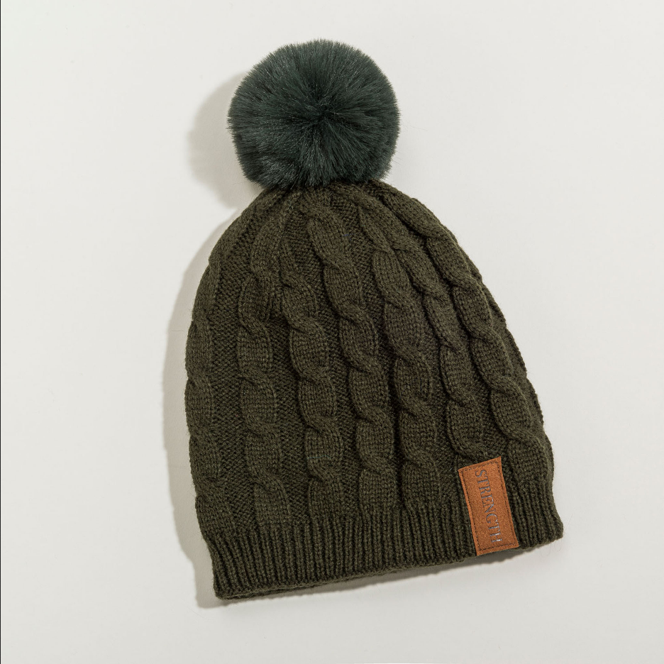 Faux Leather Patch Message Knit Beanie