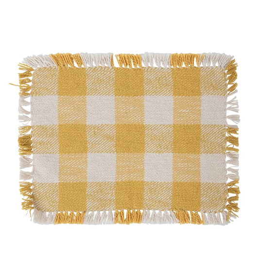 Woven Cotton Placemat with Buffalo Check and Fringe