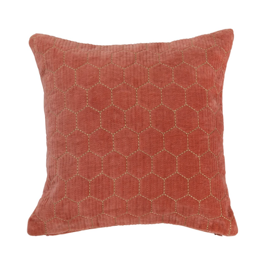Cotton Velvet Pillow with Hex Shaped Gold Metallic Embroidery