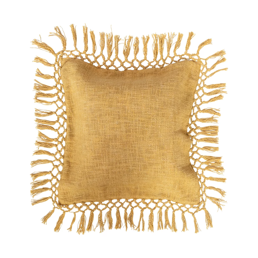 Cotton Slub Pillow with Crochet and Fringe