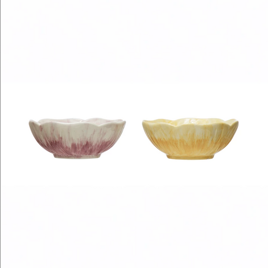 Hand-Painted Embossed Stoneware Flower Bowl