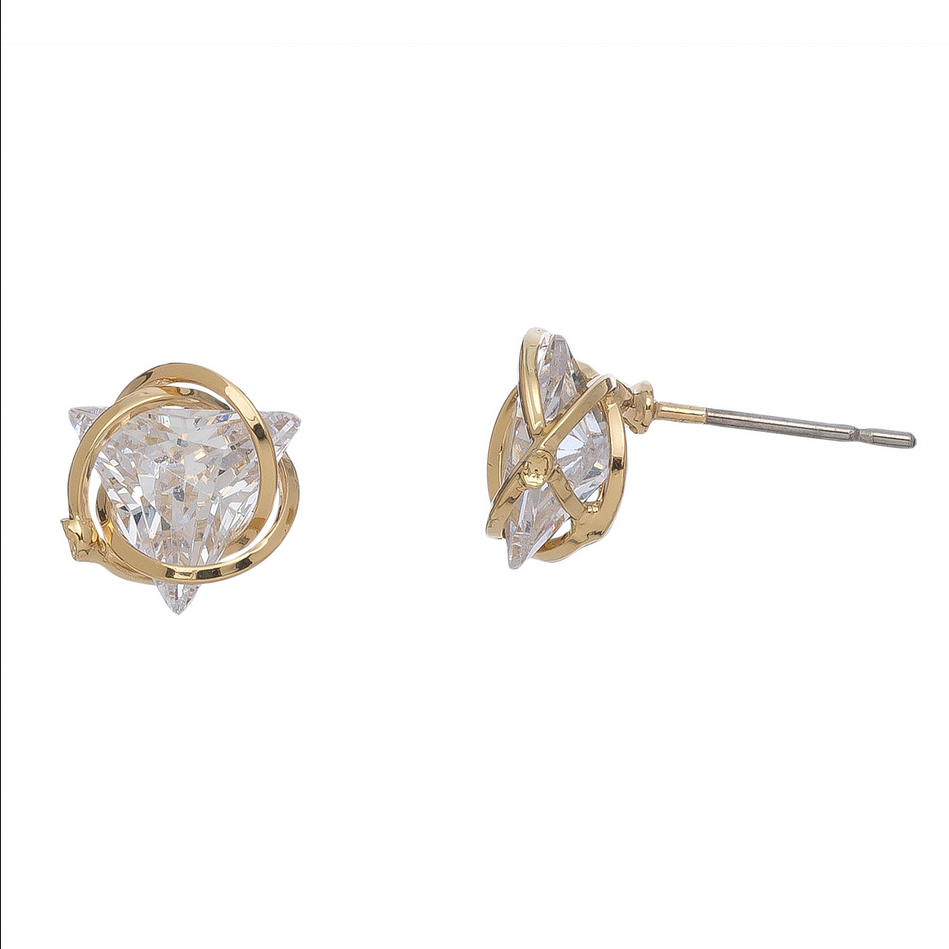 Dazzlers Cubic Zirconia Gold Triangular Post Earrings