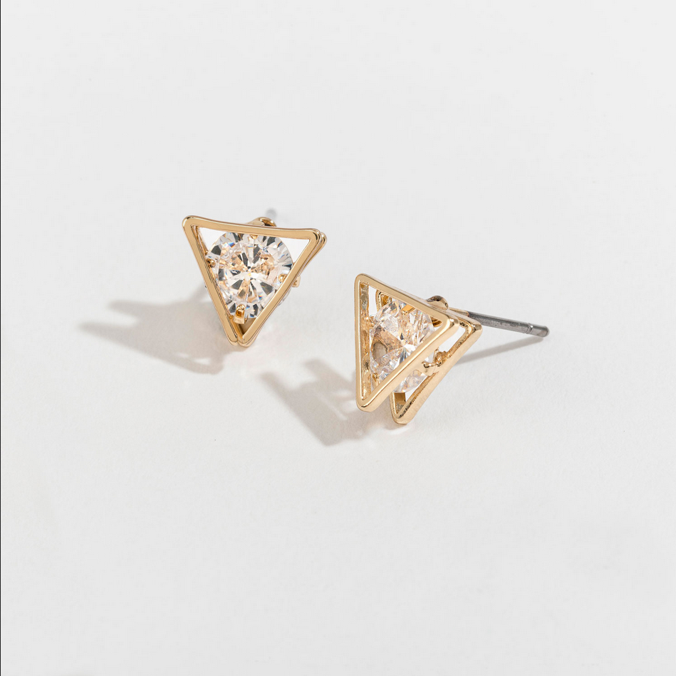 Dazzlers Cubic Zirconia Gold Triangle Frame Post Earrings