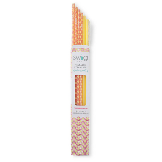 Pink Lemonade And Yellow Reusable Straw Set (Tall)