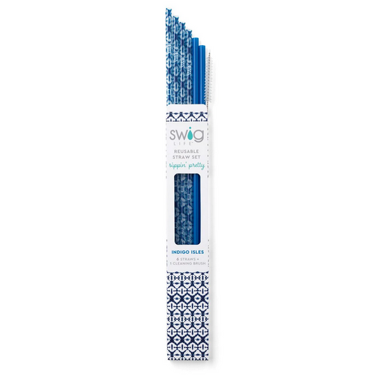 Indigo Isle And Blue Reusable Straw Set (Tall)