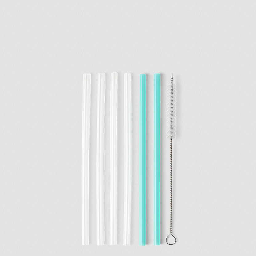 Clear And Aqua Reusable Straw Set (Short)