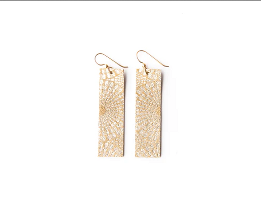 Keva Style Starburst Gold Four Corners Leather Earrings