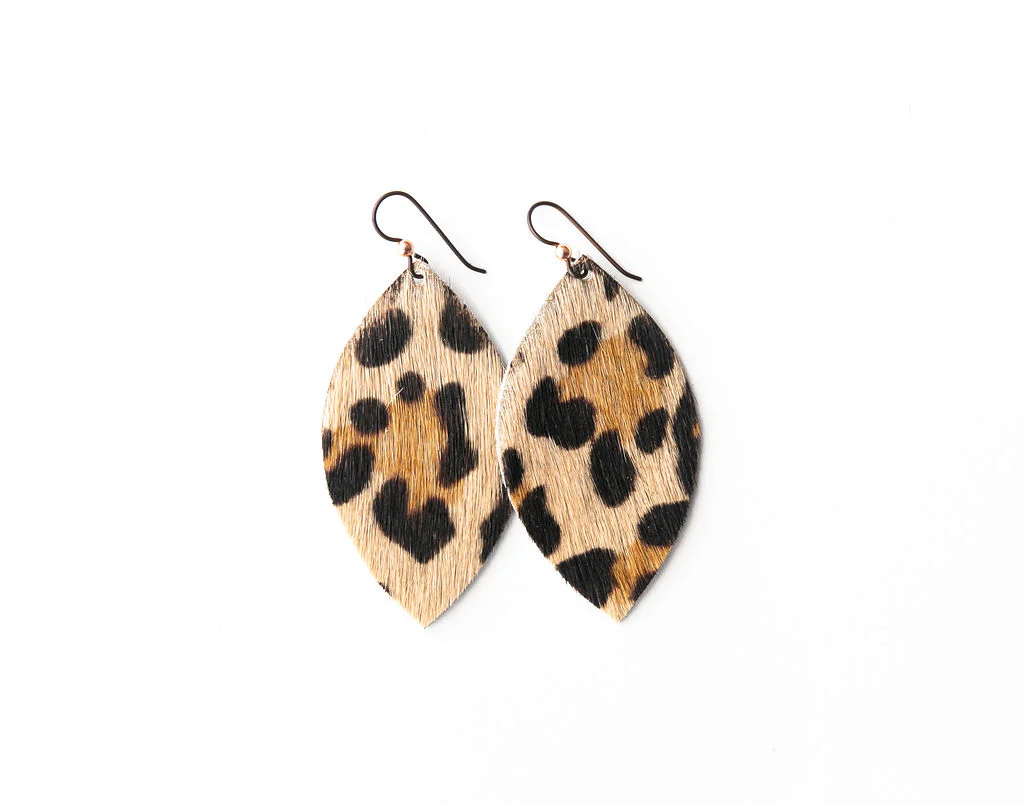 Keva Style Small Leopard Leather Earrings
