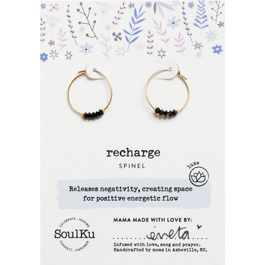 Black Spinel Hoop Earring for Recharge