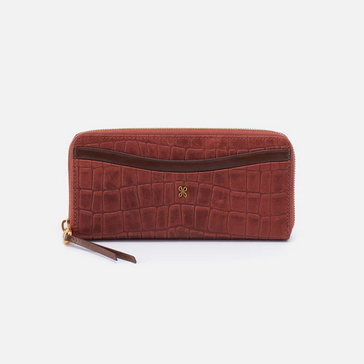 Hobo Max Large Zip Around Continental Wallet Brandy Embossed Croc