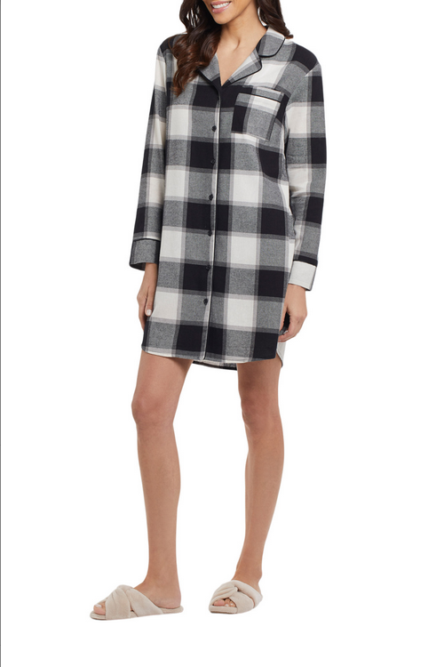 Tribal Long Sleeve Button-Front Flannel Nightshirt