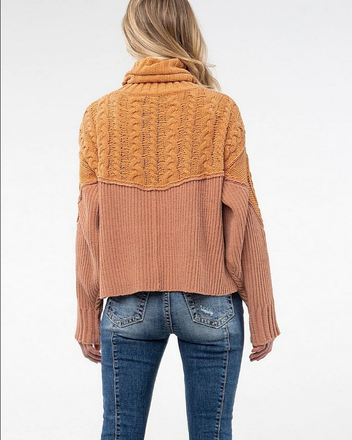 Miss Me Knitted Color Block Turtleneck Sweater