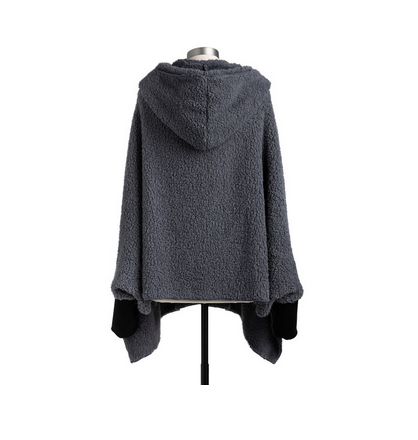 Sherpa Hooded Wrap with Cuffs - Black